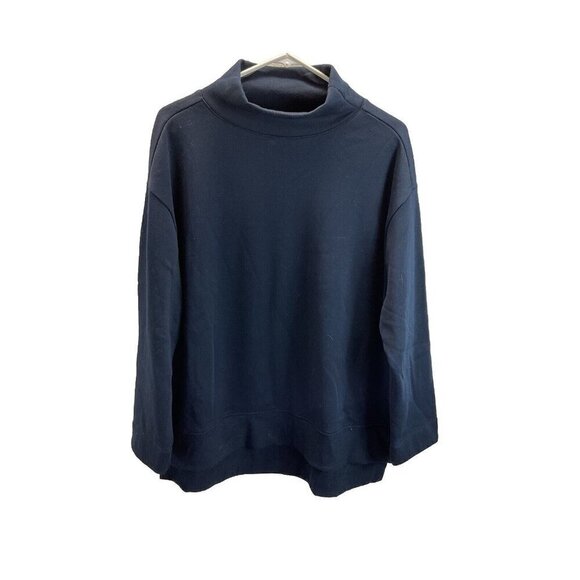 Anthropologie Maeve Navy Blue Pullover Mock Neck Sweatshirt Size SM fleece lined - Picture 1 of 10